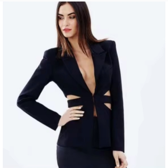 MISHA COLLECTION EUC BLACK LINED CUT OUT STRUCTURED BLAZER SIZE MEDIUM - Picture 1 of 11